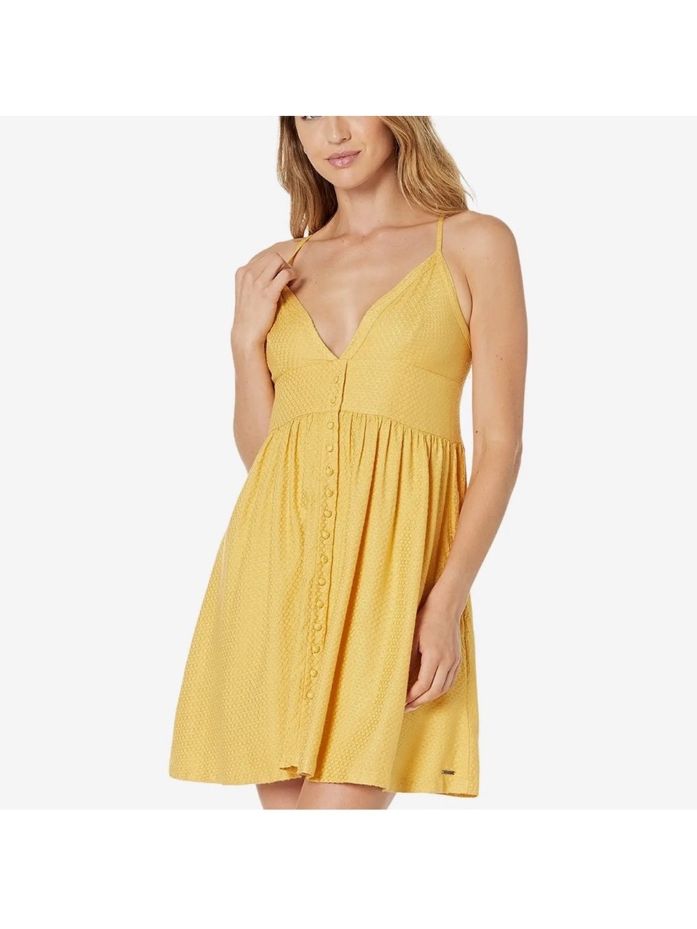 Roxy Golden Lights Yellow Textured V-Neck Dress - Picture 4 of 4